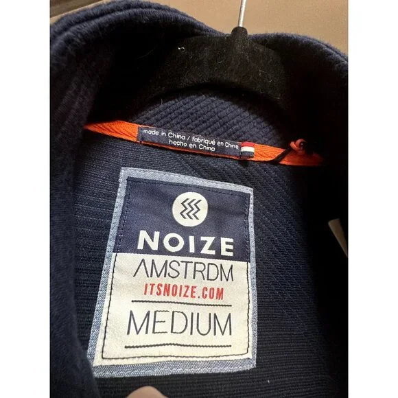 Noize Mens Navy Ribbed Full-Zip Jacket With Stand Collar & Button Pockets Size M - Picture 9 of 10